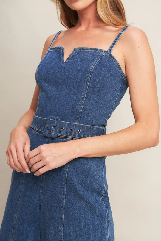 EXPERT SWEETNESS MEDIUM INDIGO DENIM JUMPSUIT - JUMPSUIT
