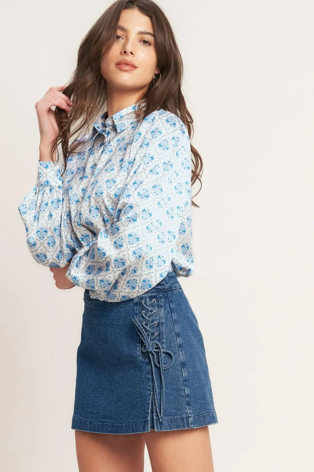 CITY LACE-UP DENIM SKORT - SHORTS