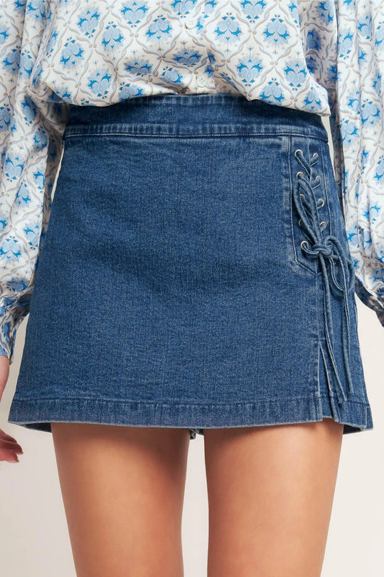 CITY LACE-UP DENIM SKORT - SHORTS