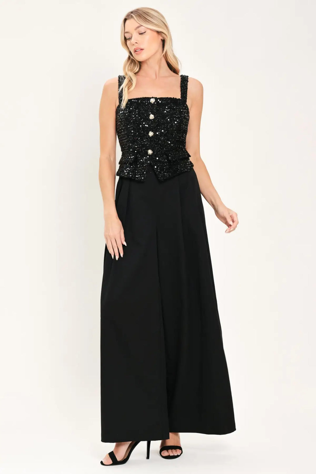 NIGHTFALL GLAM BLACK SEQUIN WIDE-LEG JUMPSUIT