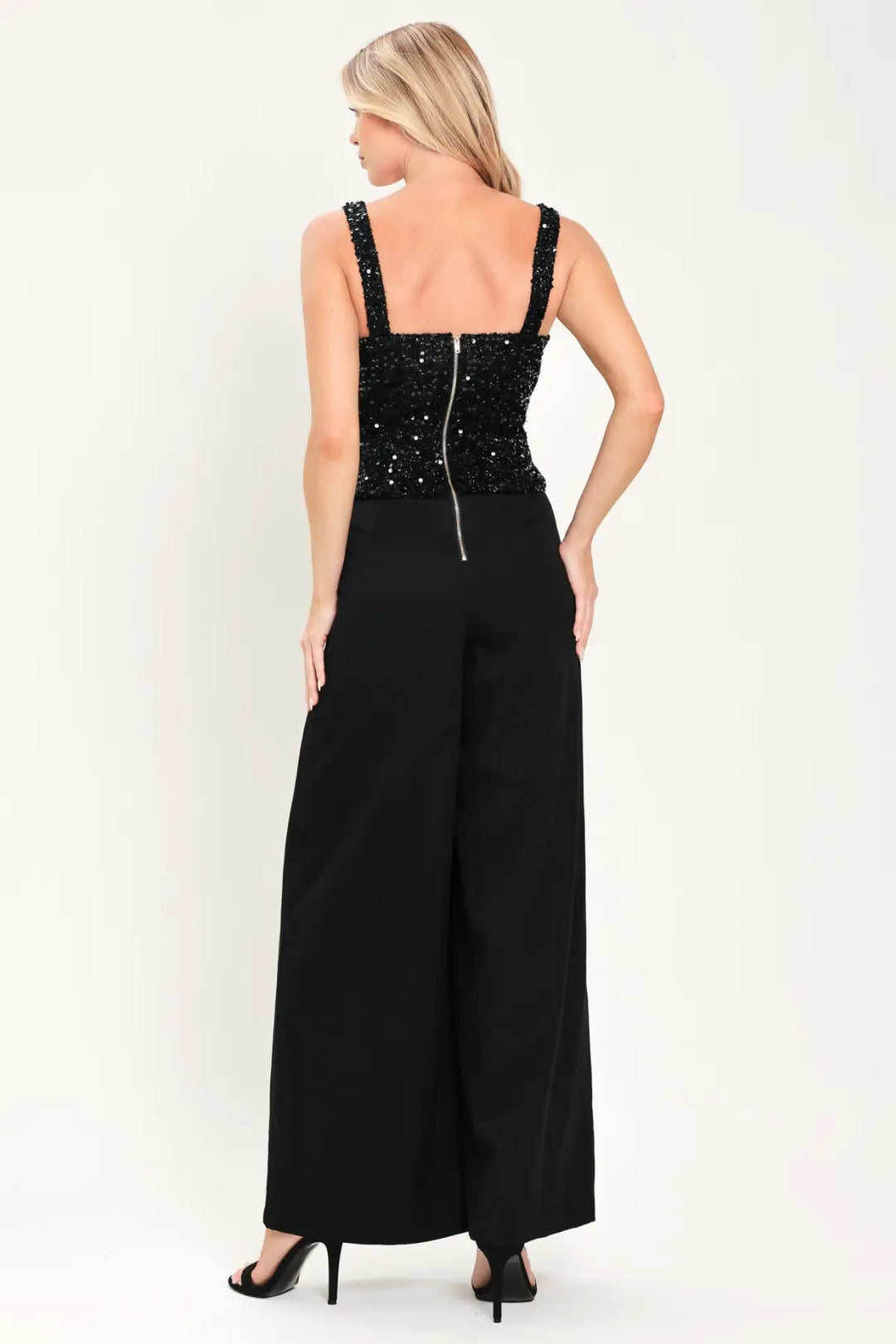 NIGHTFALL GLAM BLACK SEQUIN WIDE-LEG JUMPSUIT