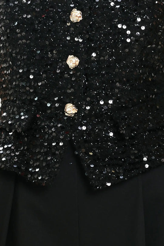 NIGHTFALL GLAM BLACK SEQUIN WIDE-LEG JUMPSUIT
