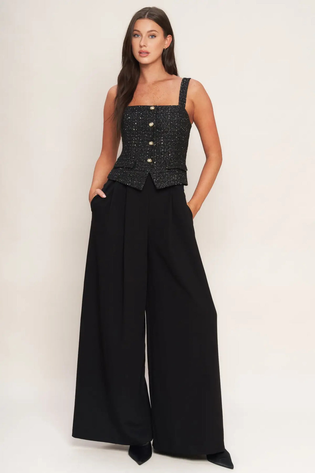MIDNIGHT PARISIENNE WOVEN JUMPSUIT - JUMPSUIT