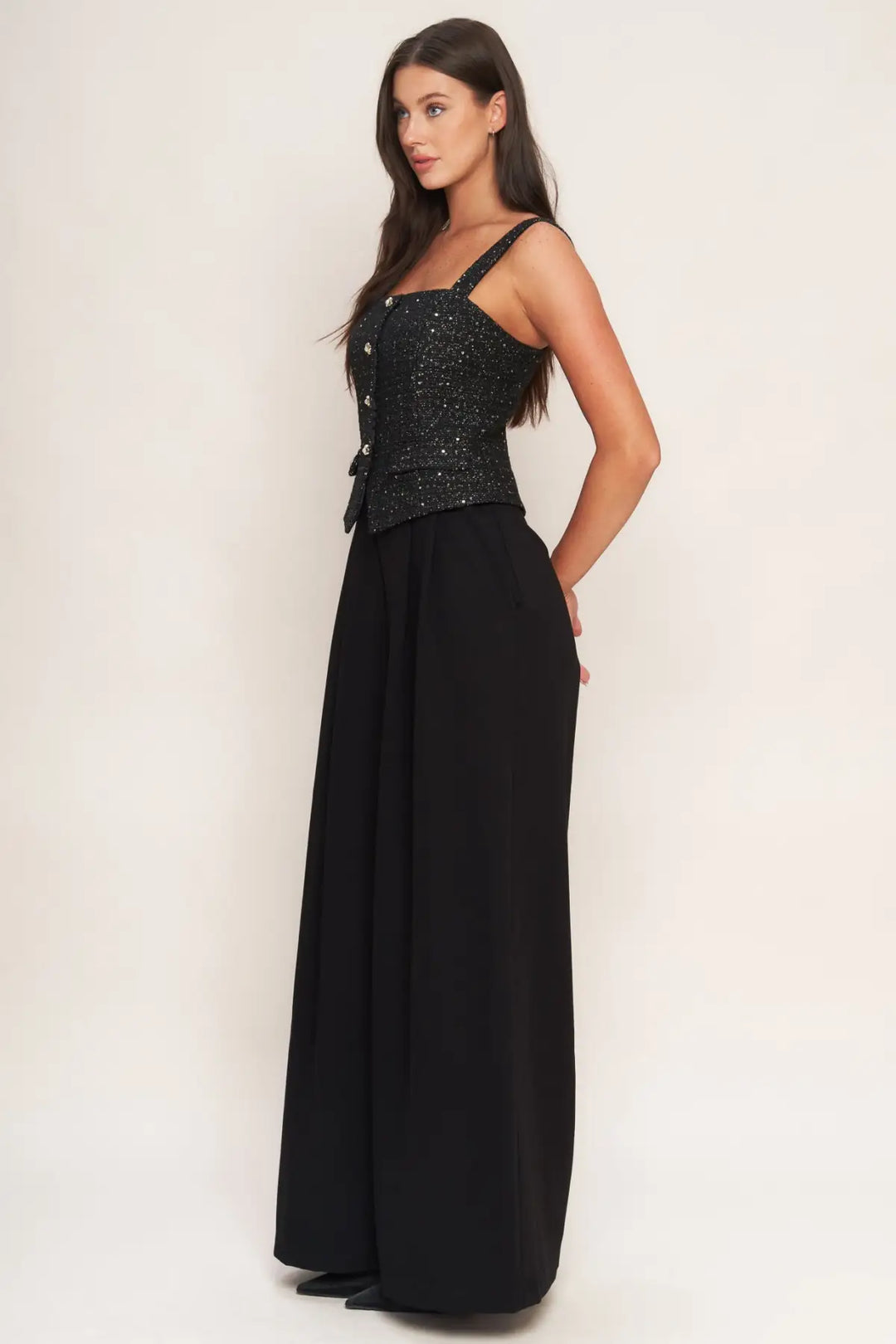 MIDNIGHT PARISIENNE WOVEN JUMPSUIT - JUMPSUIT
