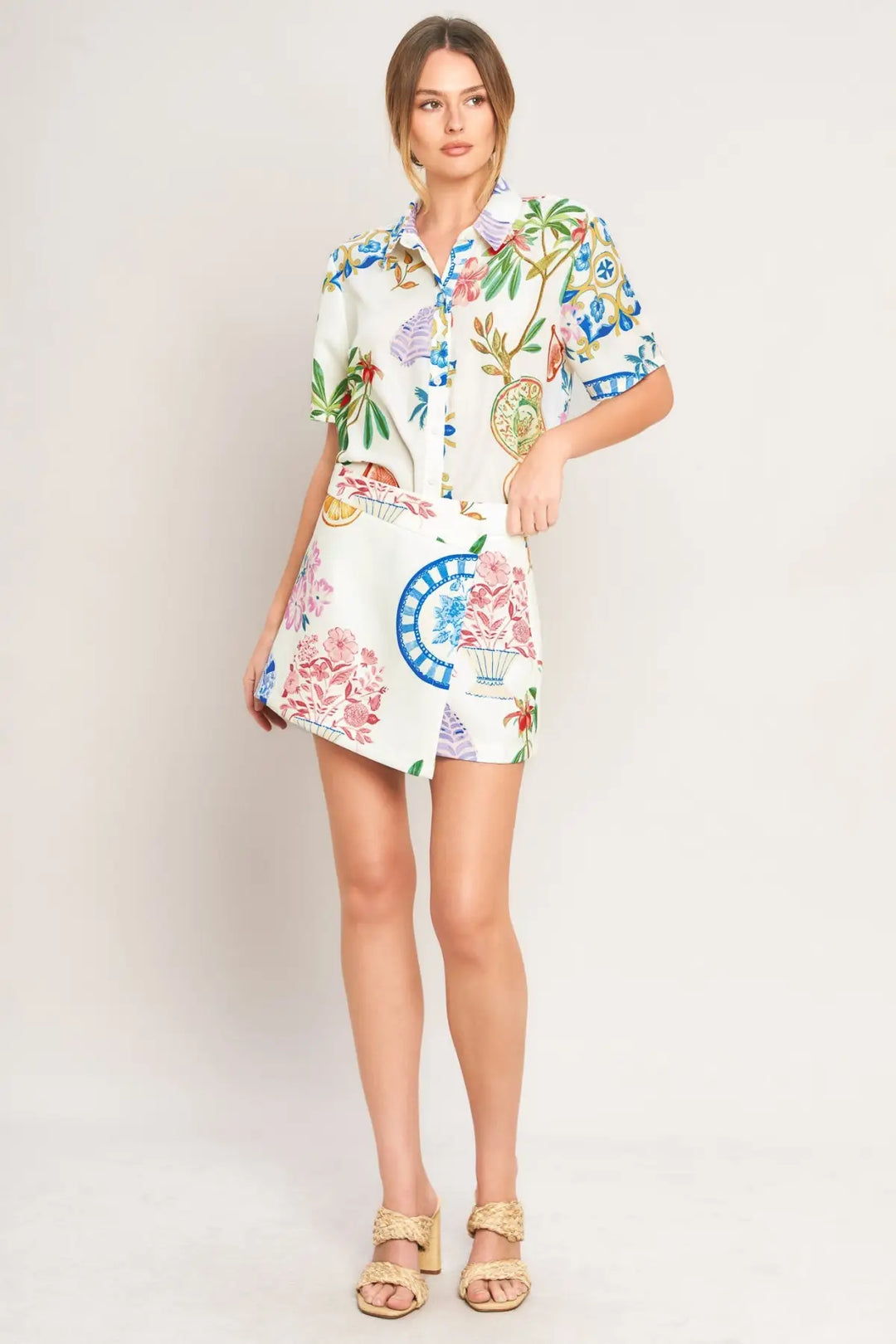 SUMMER PORCELAIN WOVEN SKORT - SHORTS