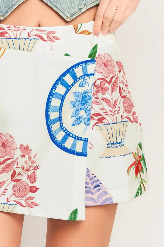 SUMMER PORCELAIN WOVEN SKORT - SHORTS