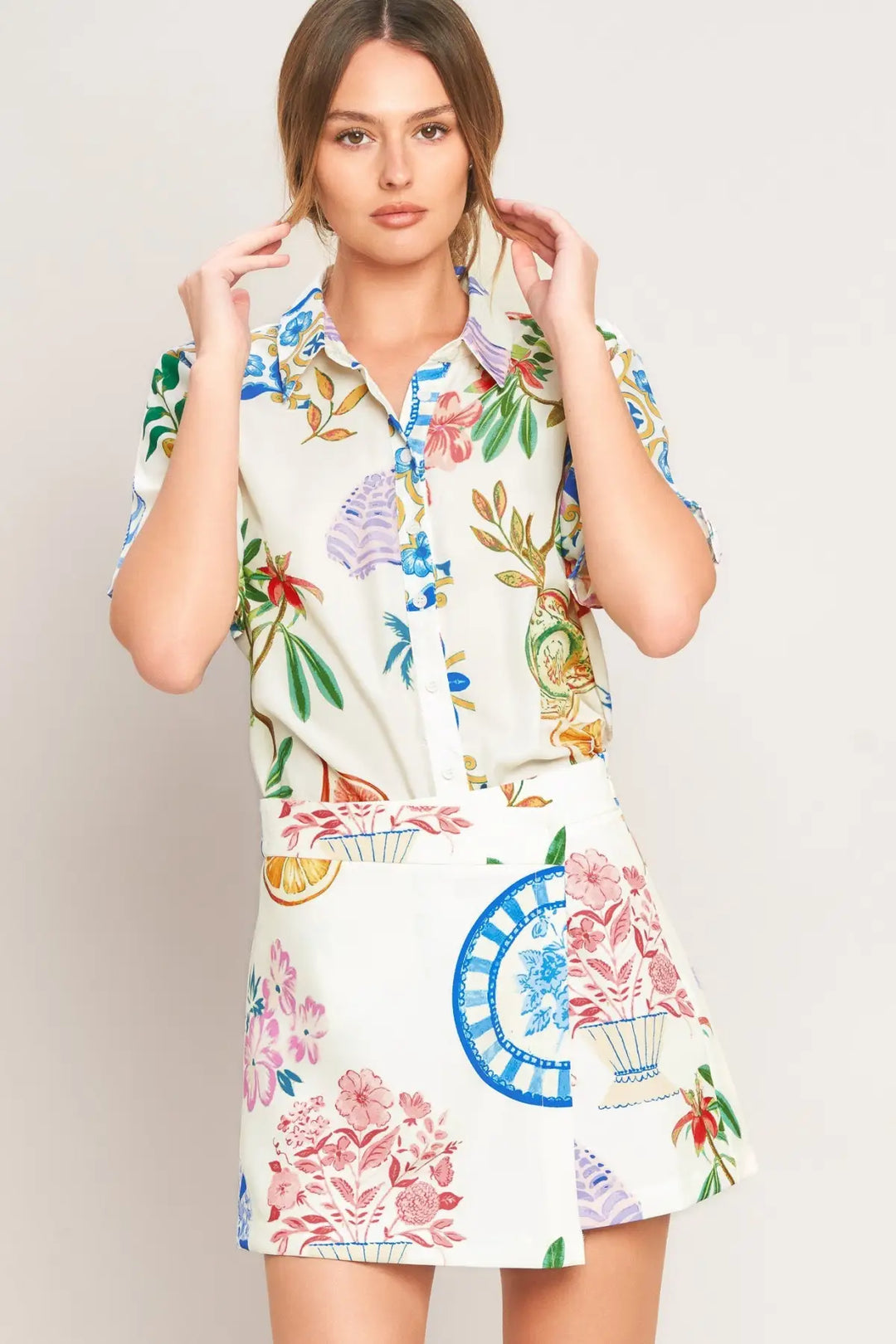 SUMMER PORCELAIN WOVEN SKORT - SHORTS