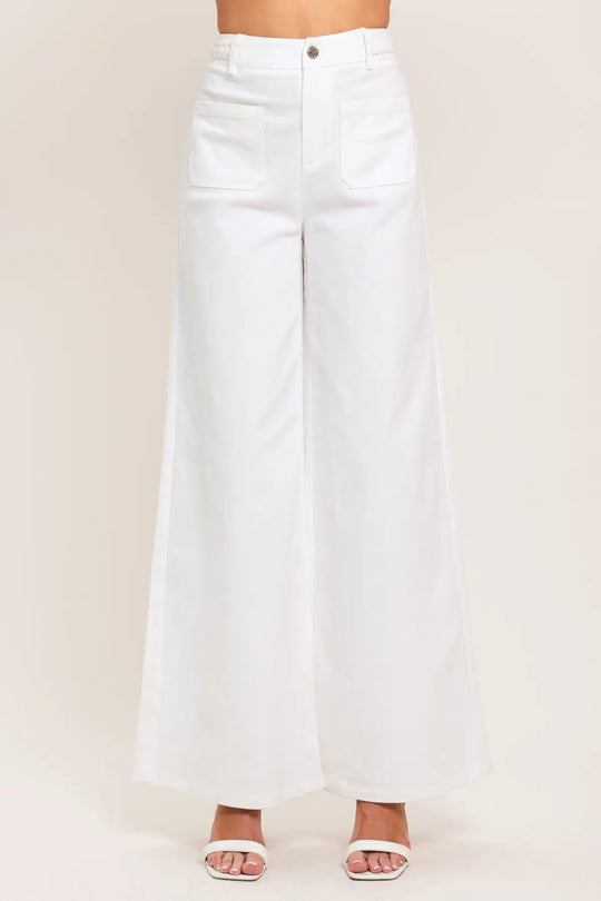 WHITE EASE WOVEN WIDE PANTS - PANTS
