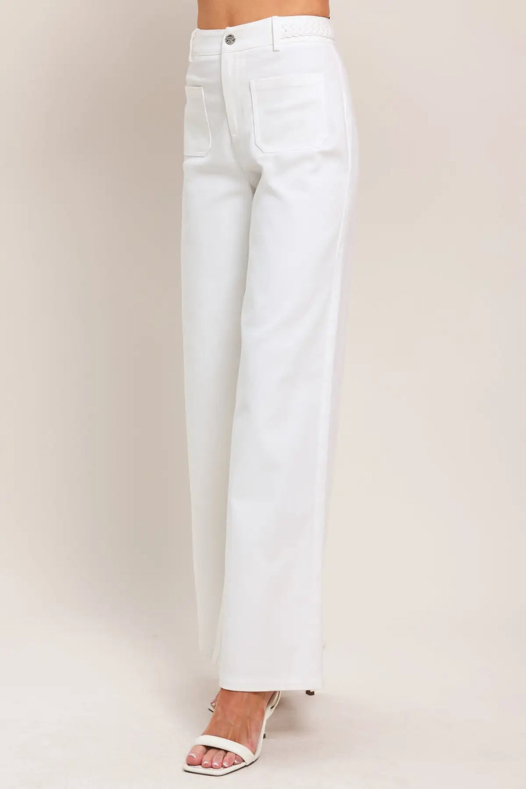 WHITE EASE WOVEN WIDE PANTS - PANTS