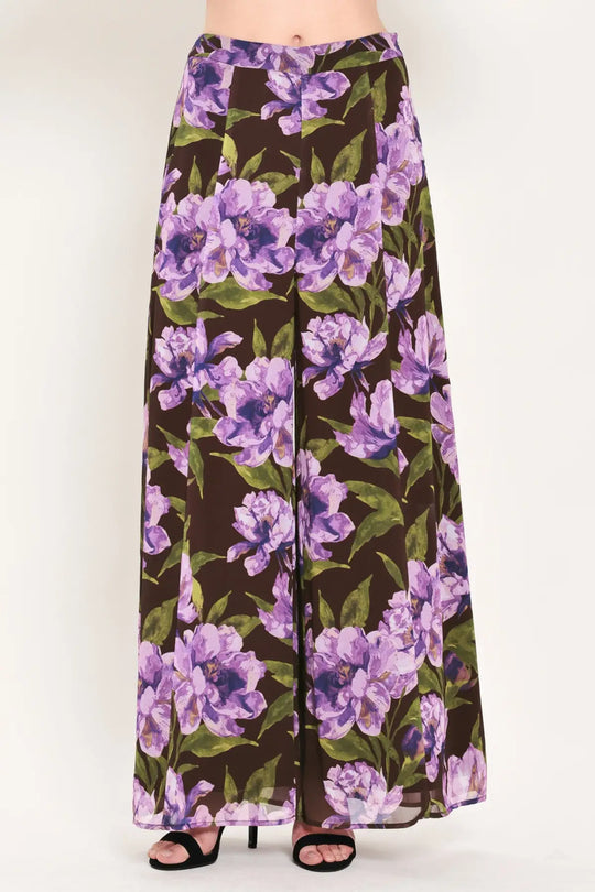VINTAGE MERLOT WINE/PURPLE PRINTED WIDE-LEG PANTS