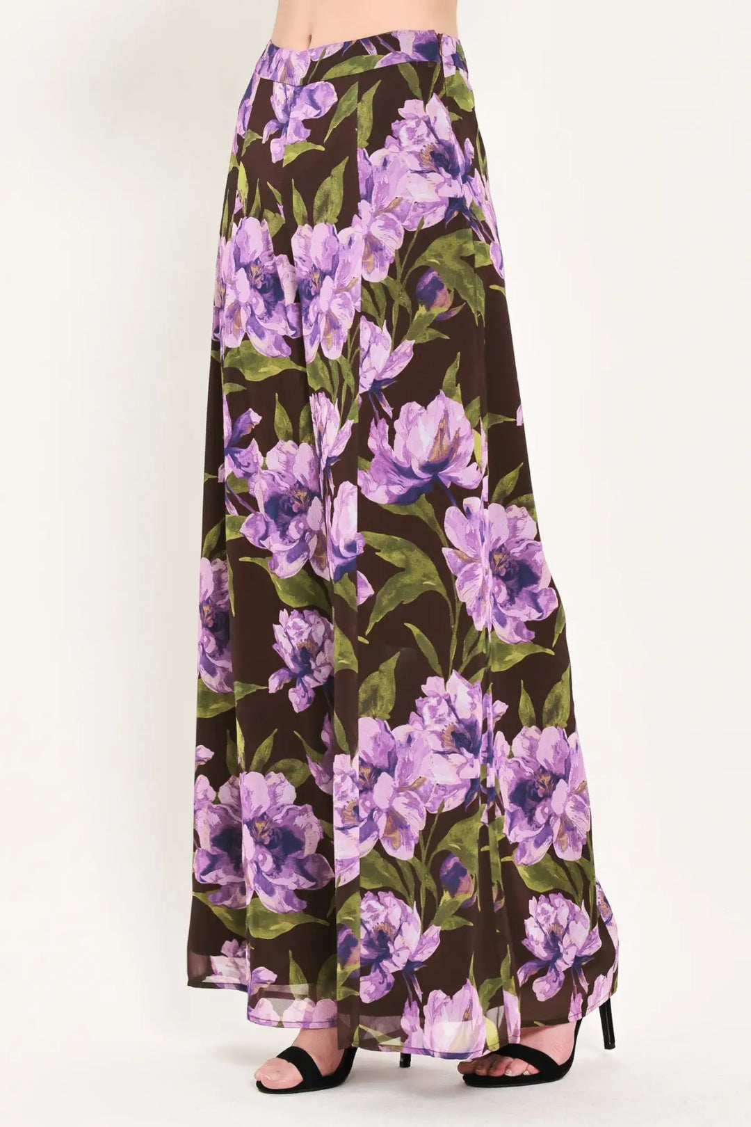 VINTAGE MERLOT WINE/PURPLE PRINTED WIDE-LEG PANTS