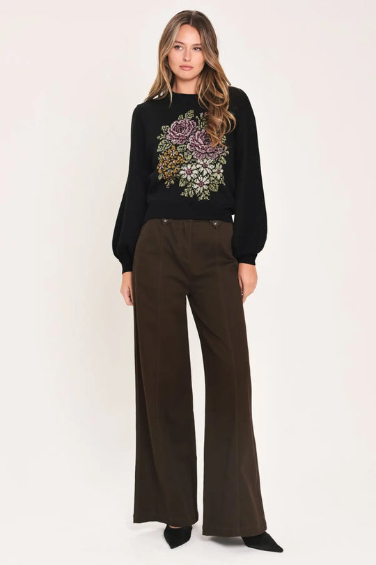 COZY ALL DAY BLACK BALLOON-SLEEVE SWEATER