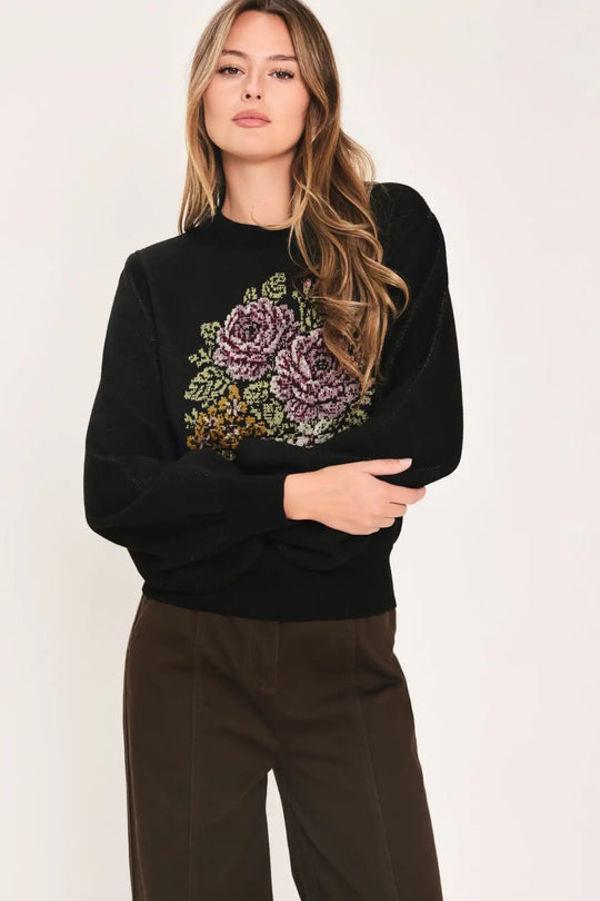 COZY ALL DAY BLACK BALLOON-SLEEVE SWEATER