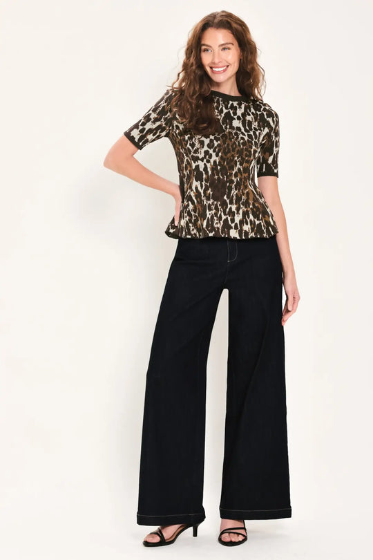 WILDLY POLISHED LEOPARD PEPLUM SWEATER TOP