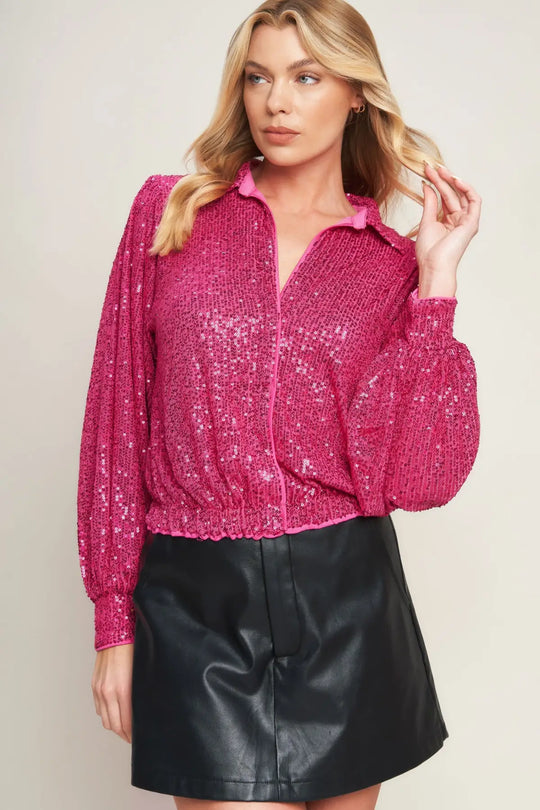 FREEDOM CALLS SEQUIN TOP - FUCHSIA / S - TOPS