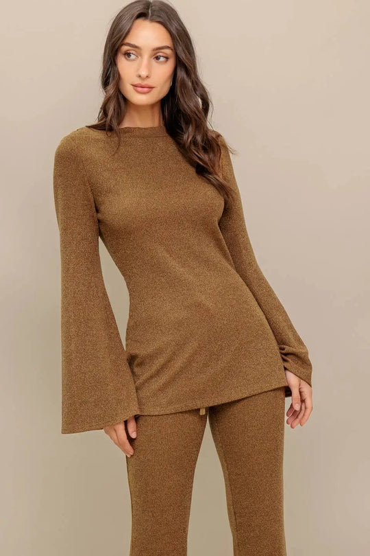 FLARE TOUCH SOLID TUNIC TOP - TOPS