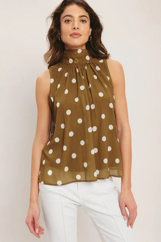RETRO POP DOT WOVEN TOP - TOPS