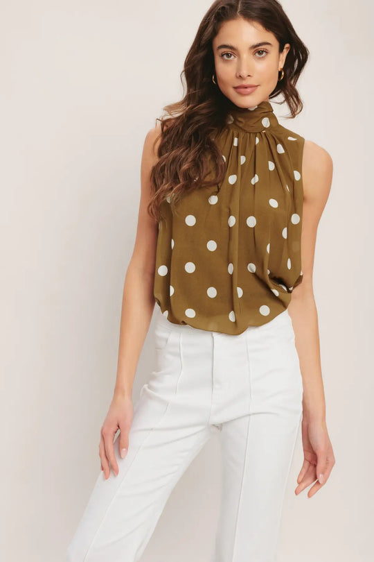 RETRO POP DOT WOVEN TOP - TOPS