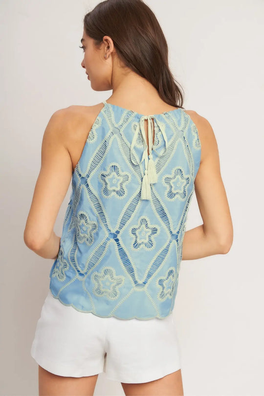 SKY LACE SUMMER HALTER WOVEN TOP - TOPS