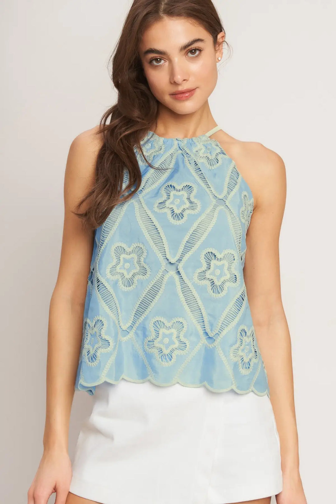 SKY LACE SUMMER HALTER WOVEN TOP - TOPS