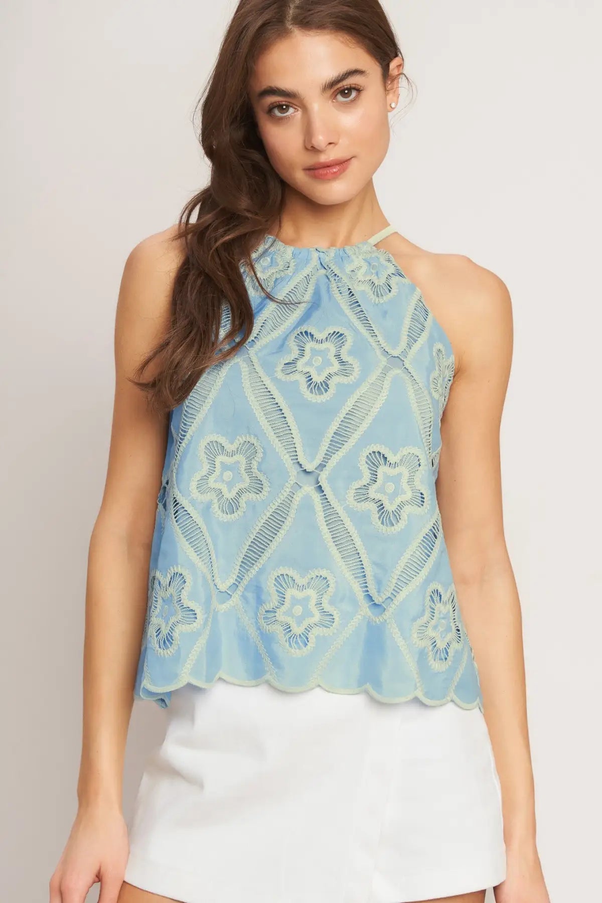 SKY LACE SUMMER HALTER WOVEN TOP - TOPS