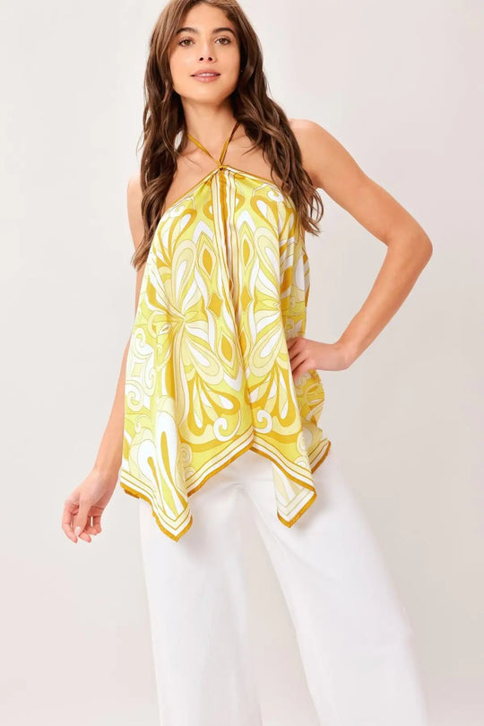 GOLDEN SWIRL WOVEN HANKY TOP - TOPS