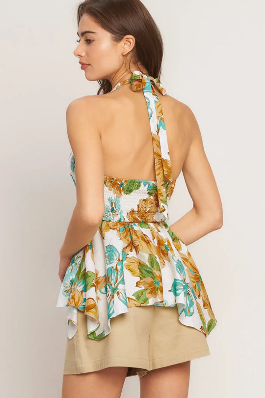 GOLDEN HOUR FLORAL WOVEN TOP - TOPS