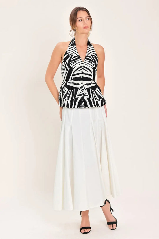 MINIMAL ELEGANCE WOVEN HALTER TOP - TOPS