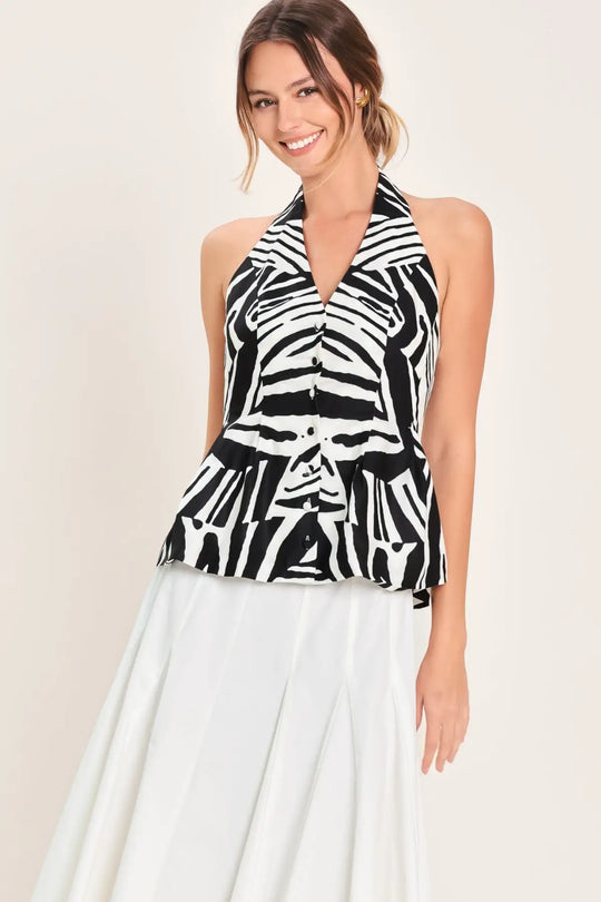 MINIMAL ELEGANCE WOVEN HALTER TOP - TOPS