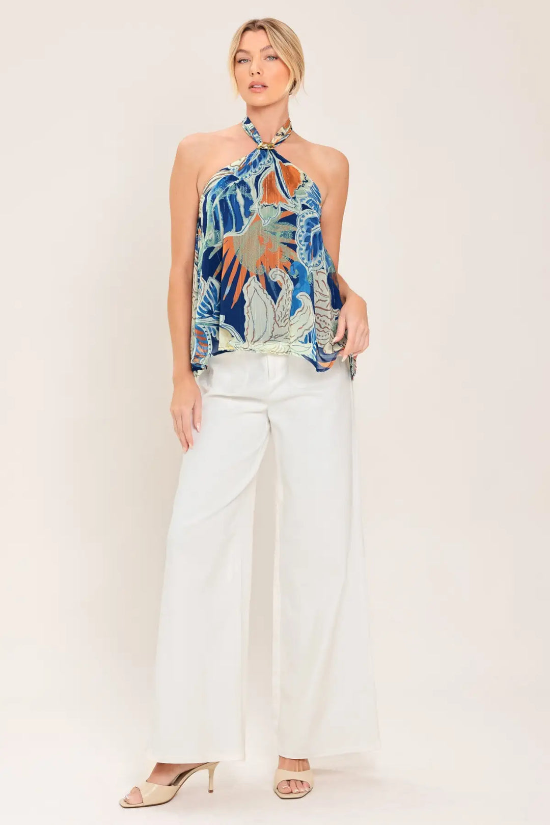 BLUE LAGOON WOVEN HALTER TOP - TOPS