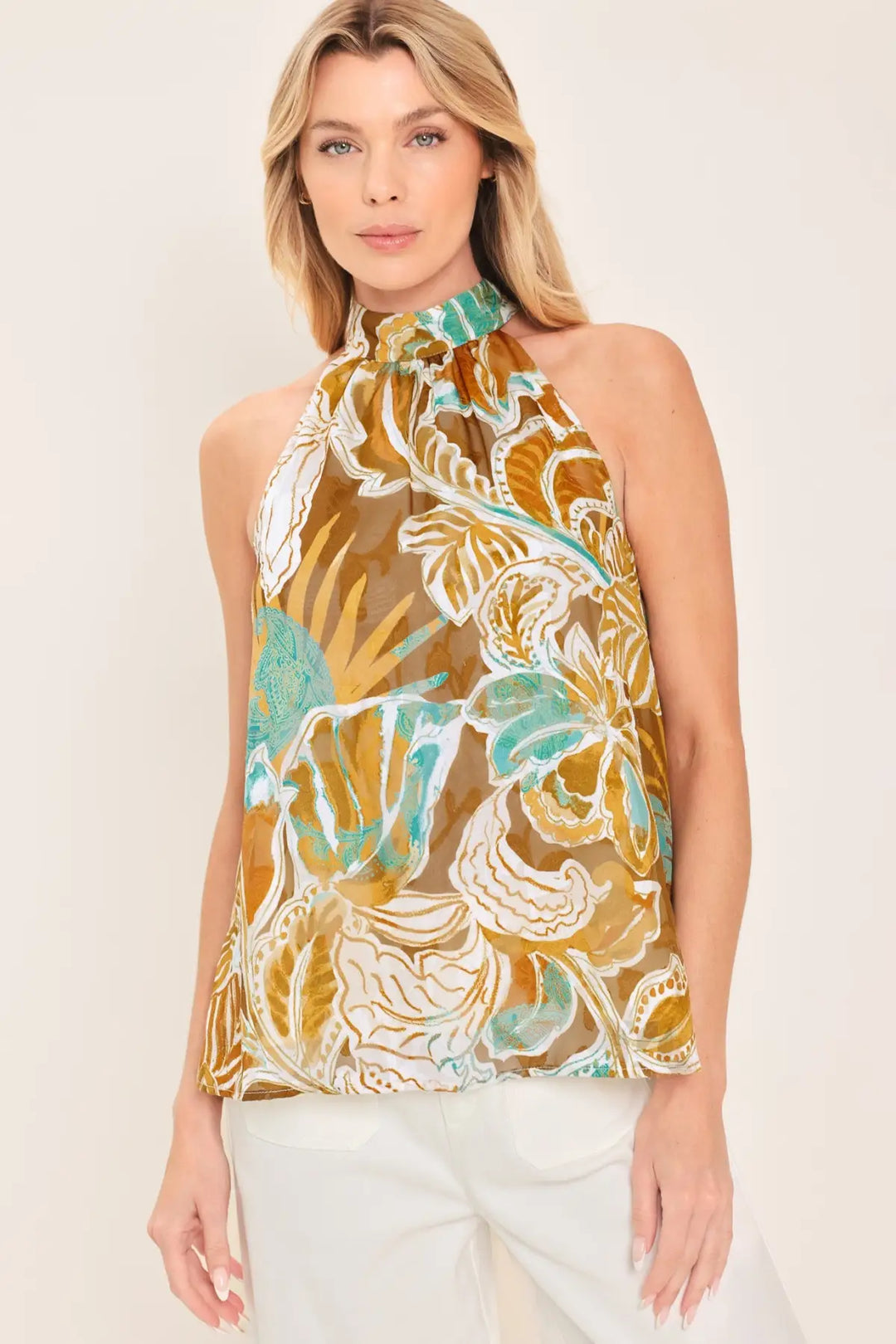 GOLDEN SHORES FLOW WOVEN JACQUARD TOP - TOPS