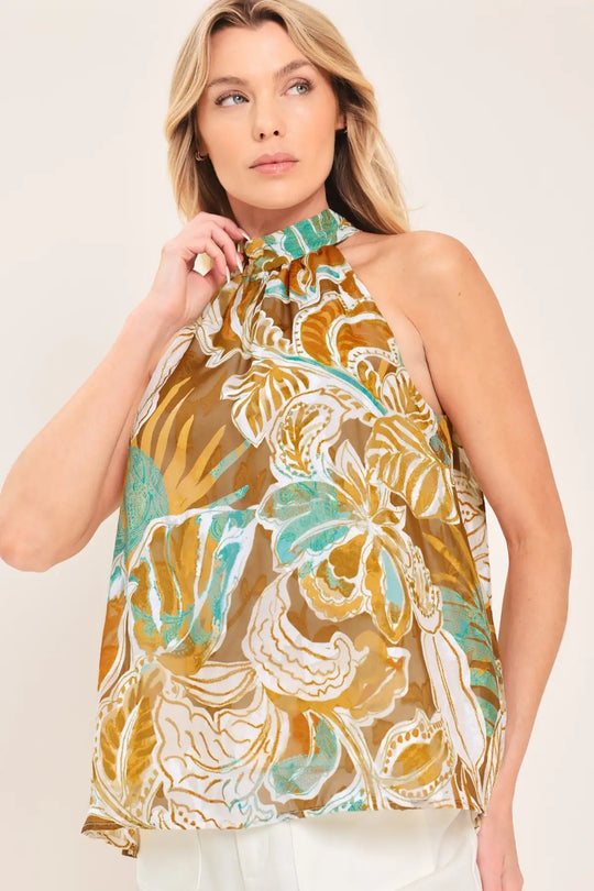 GOLDEN SHORES FLOW WOVEN JACQUARD TOP - TOPS