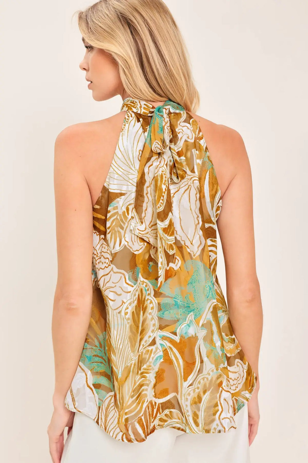 GOLDEN SHORES FLOW WOVEN JACQUARD TOP - TOPS