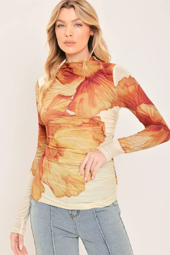 TROPIC BLOOM POWER MESH TOP - TOPS