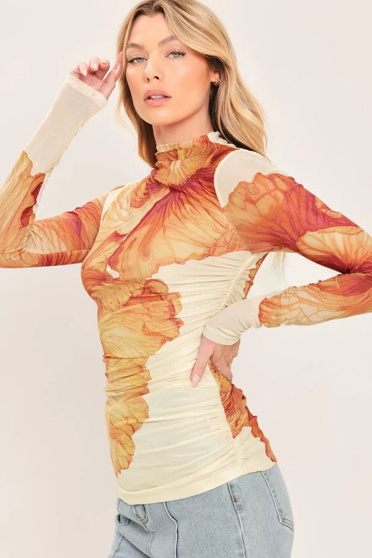 TROPIC BLOOM POWER MESH TOP - TOPS