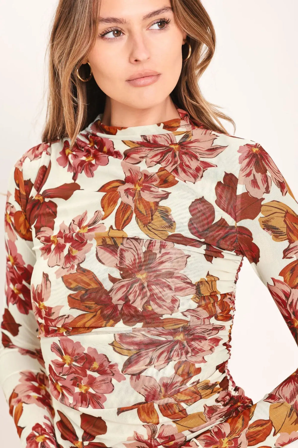 SEASONAL BLOSSOM WOVEN MESH TOP - TOPS