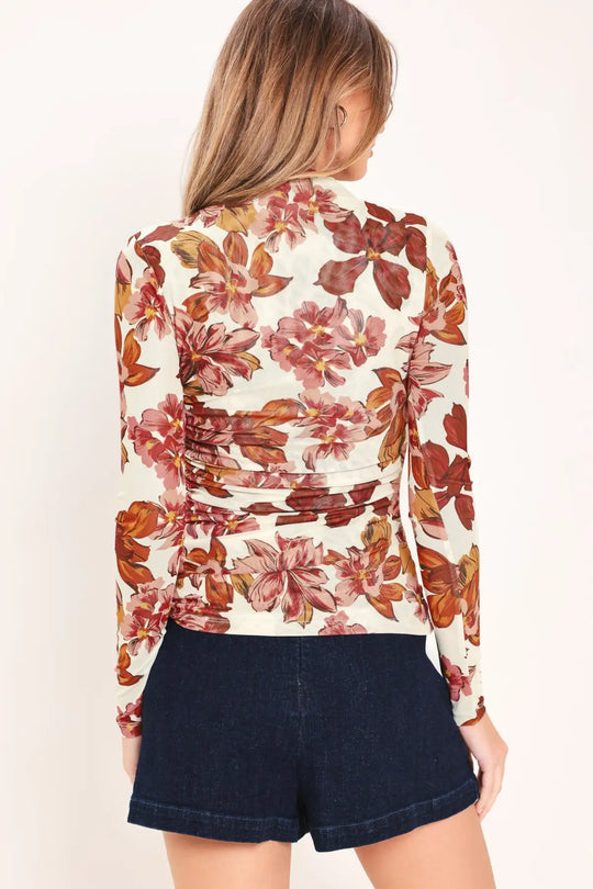 SEASONAL BLOSSOM WOVEN MESH TOP - TOPS