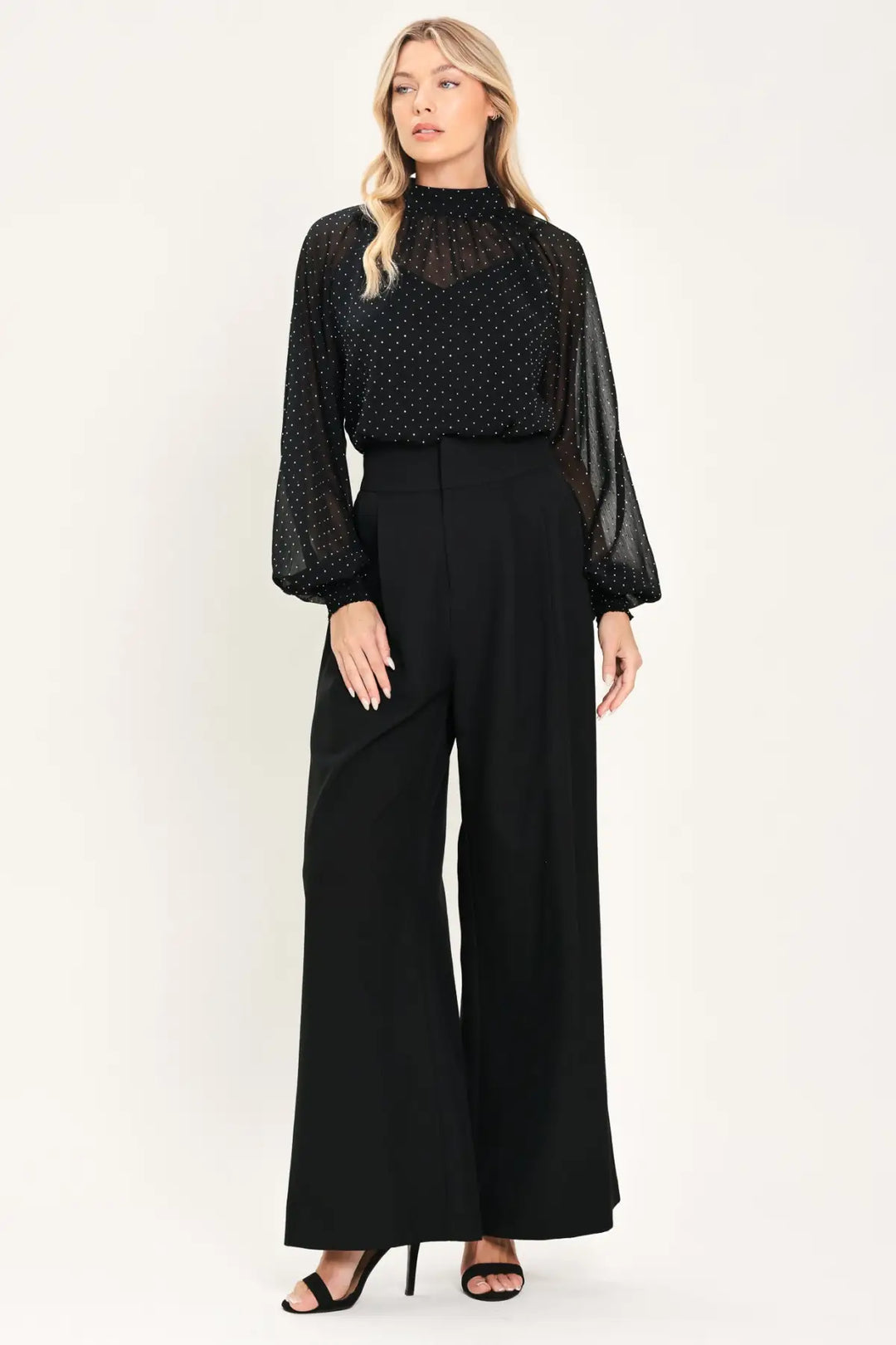 NOIR RADIANCE BLACK EMBELLISHED RAGLAN-SLEEVE TOP
