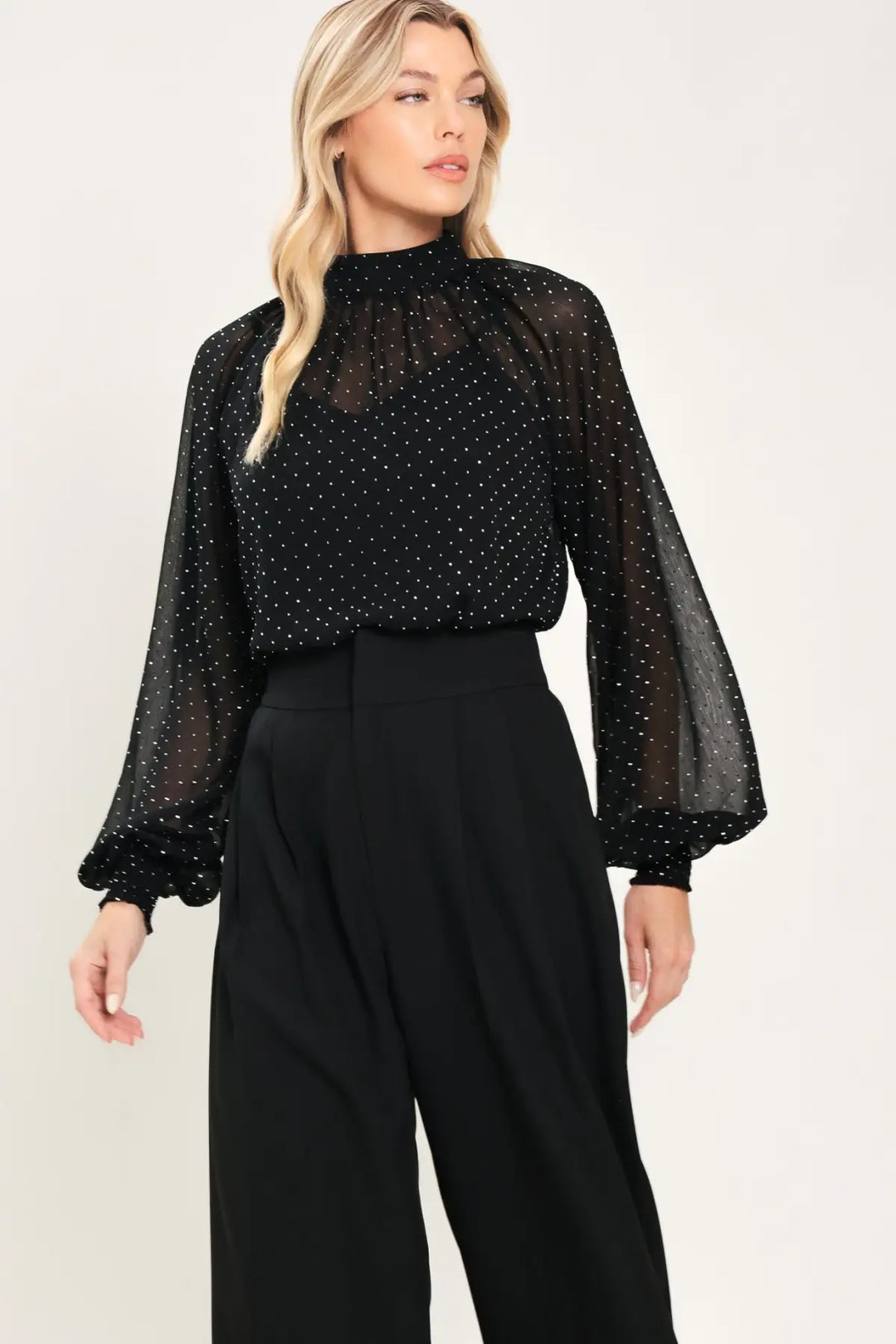 NOIR RADIANCE BLACK EMBELLISHED RAGLAN-SLEEVE TOP