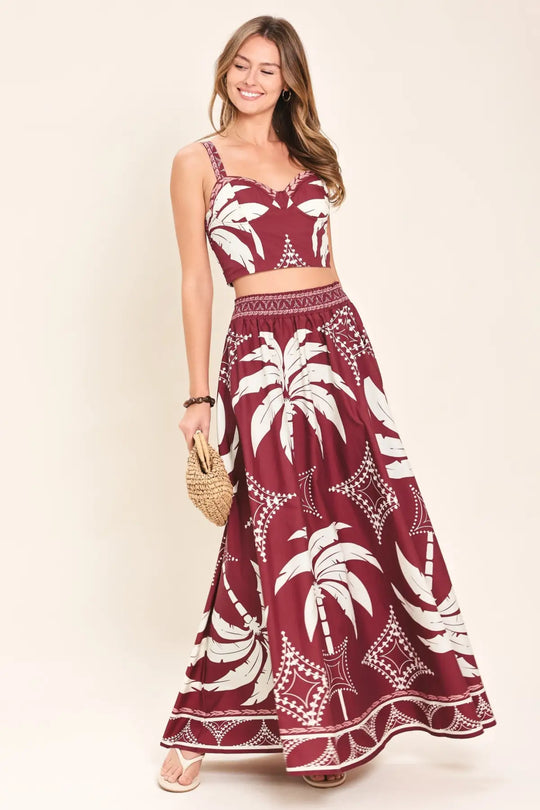 PARADISE CHARM WOVEN TOP AND SKIRT SET - TOPS