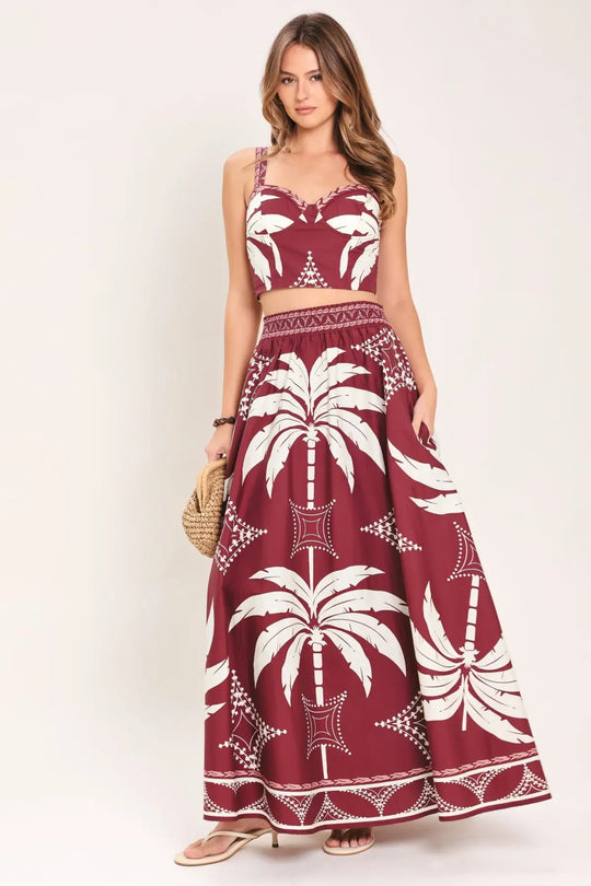 PARADISE CHARM WOVEN TOP AND SKIRT SET - TOPS