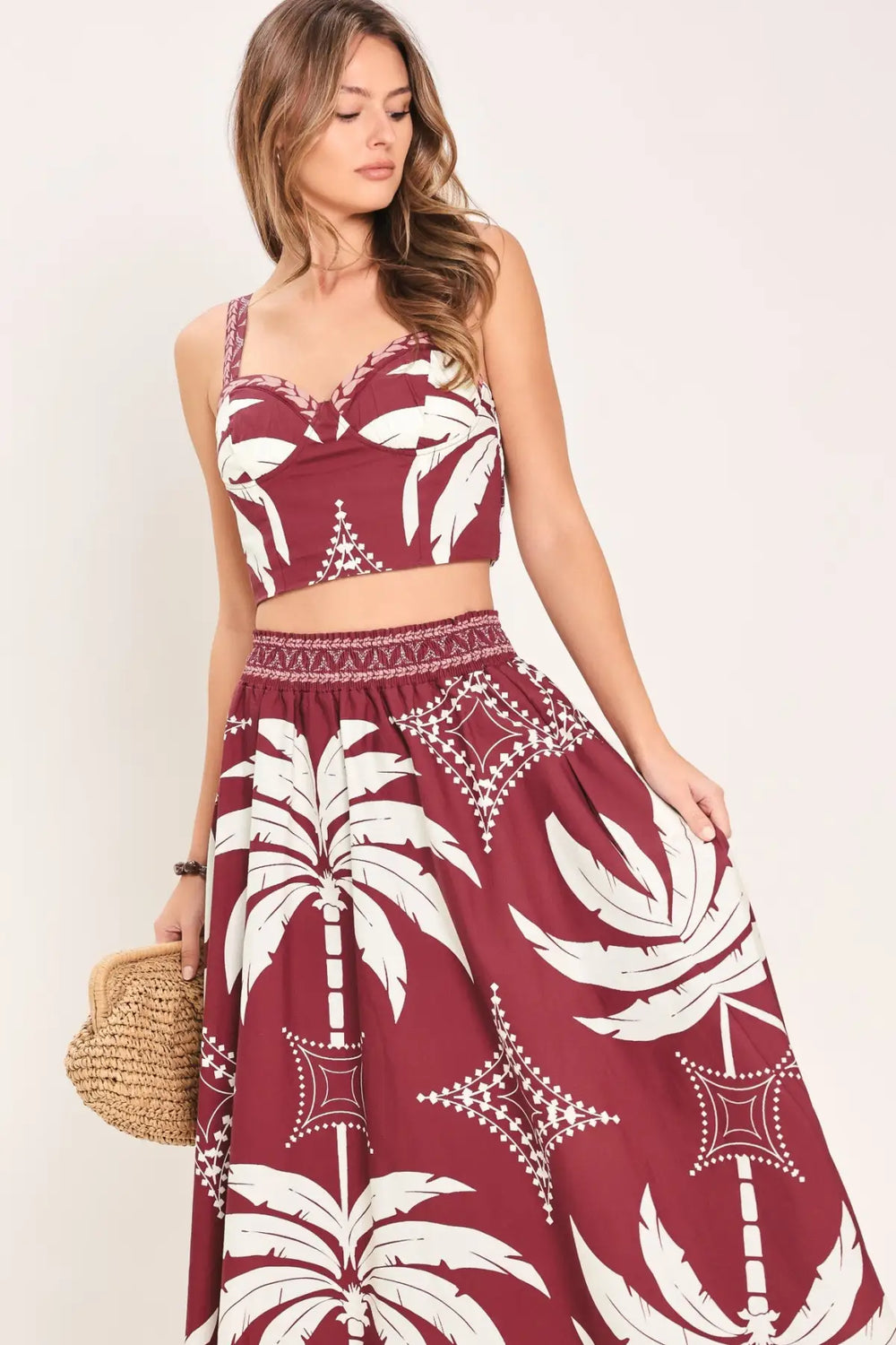 PARADISE CHARM WOVEN TOP AND SKIRT SET - TOPS