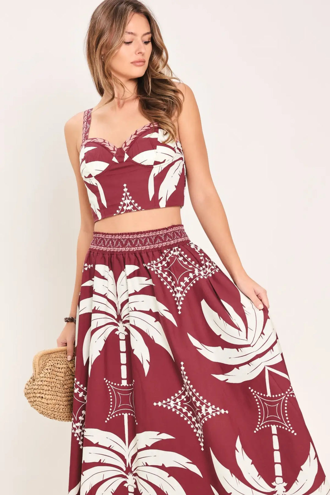 PARADISE CHARM WOVEN TOP AND SKIRT SET - TOPS