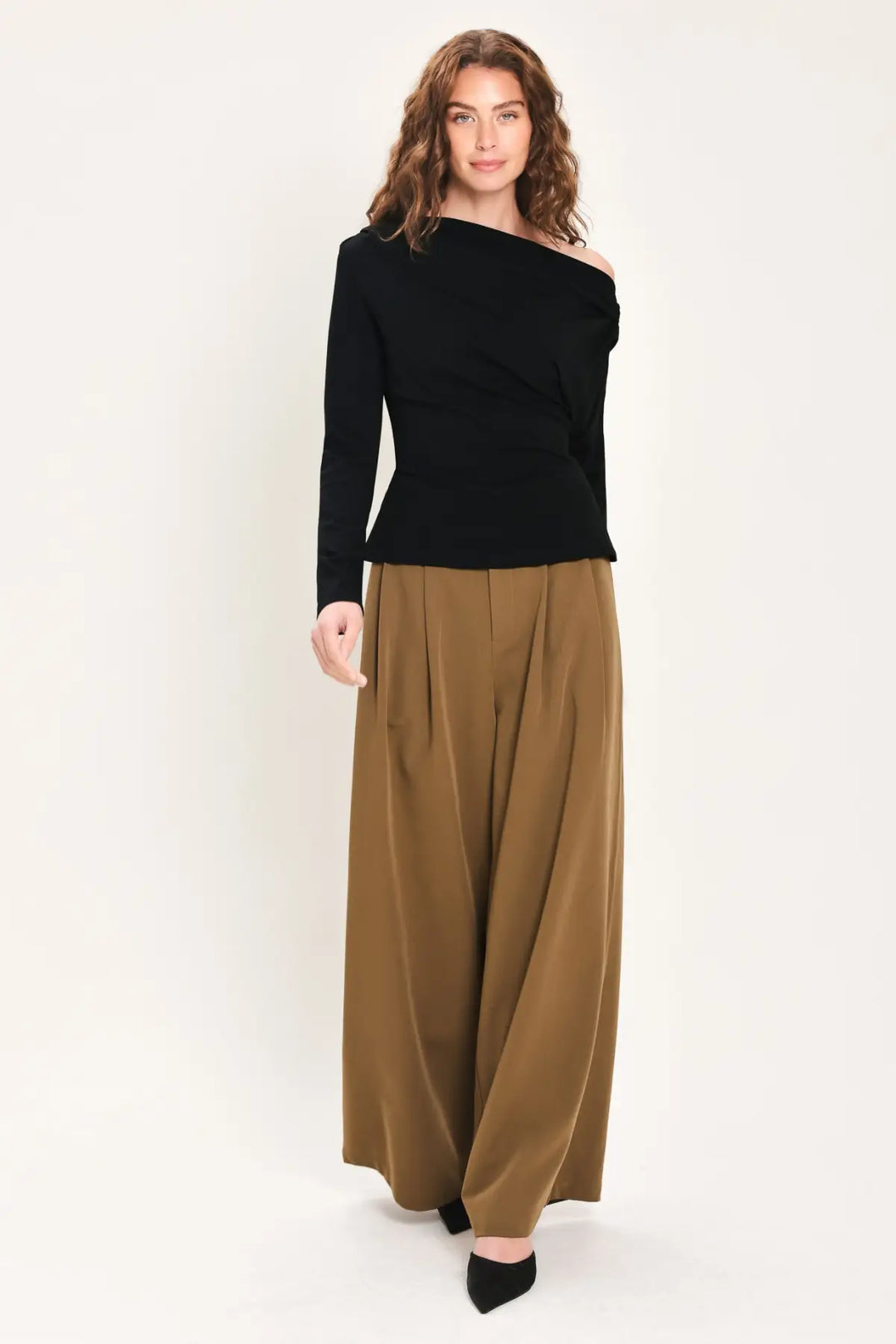 AFTER HOURS BLACK DRAPED ONE-SHOULDER TOP