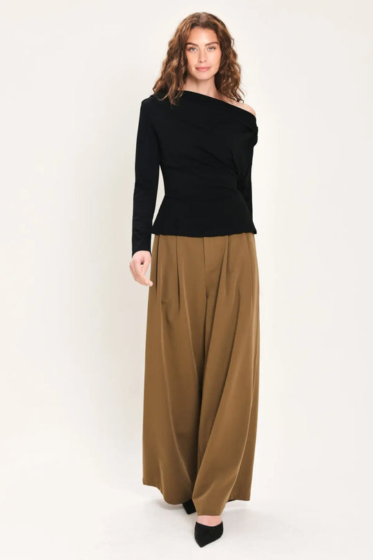 AFTER HOURS BLACK DRAPED ONE-SHOULDER TOP