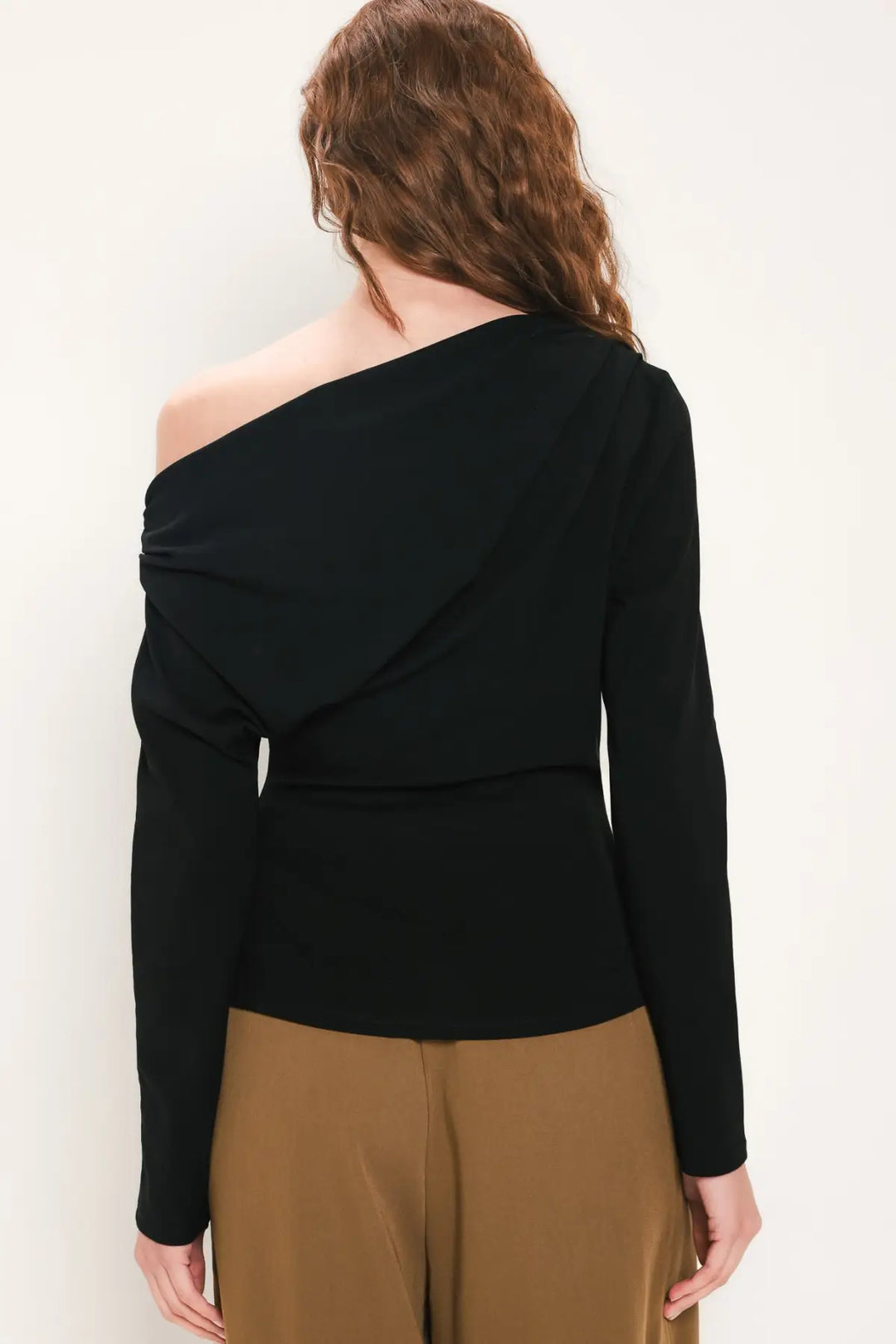 AFTER HOURS BLACK DRAPED ONE-SHOULDER TOP