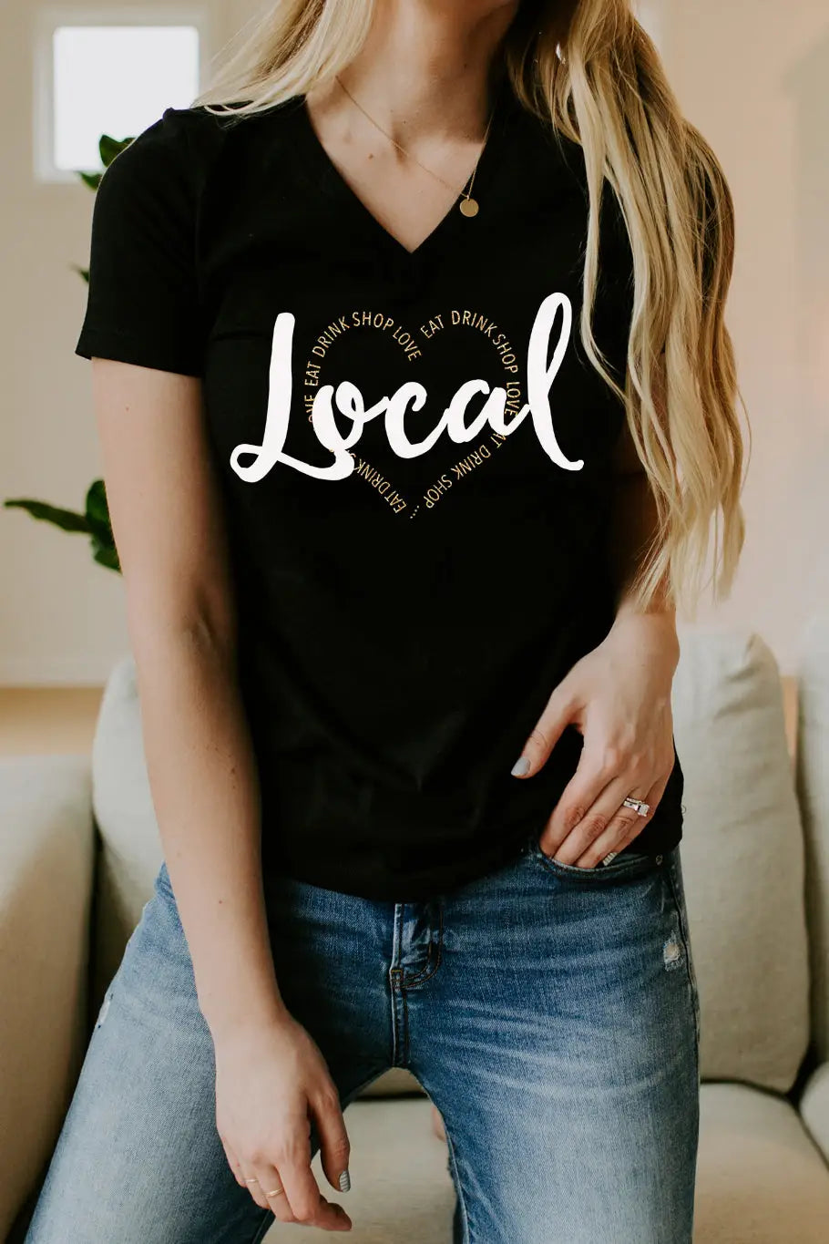 Love Local Black V-Neck - Tops