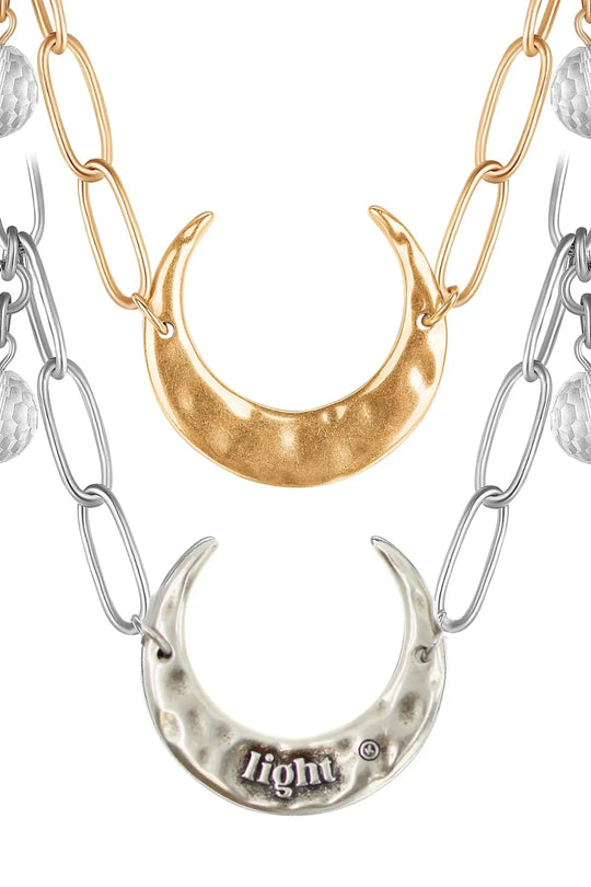 Light Crescent Moon Long Chain Necklace - Long chain