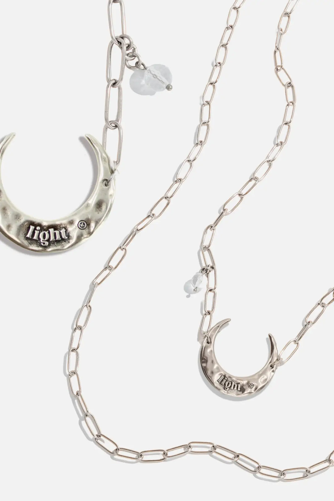Light Crescent Moon Long Chain Necklace - Silver - Long chain