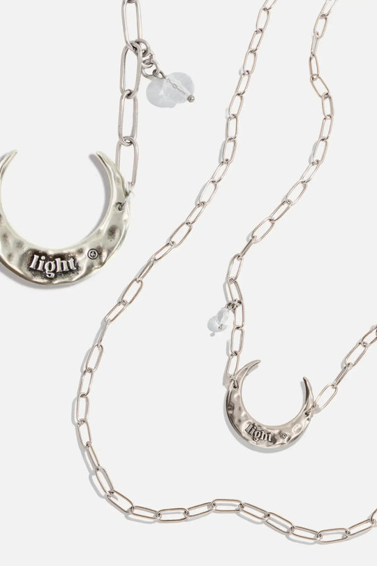 Light Crescent Moon Long Chain Necklace - Silver - Long chain